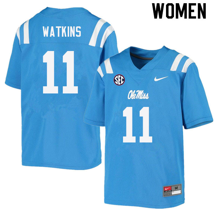 Women #11 Jordan Watkins Ole Miss Rebels College Football Jerseys Sale-Power Blue